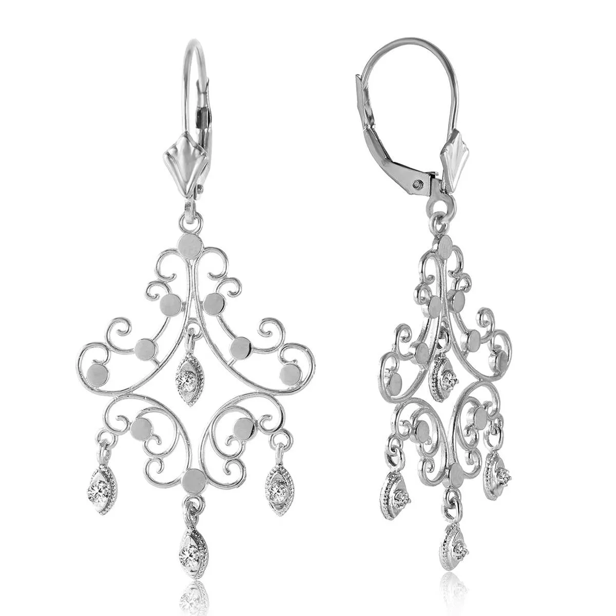 0.04 Carat 14K Solid White Gold Chandelier Diamond Earrings