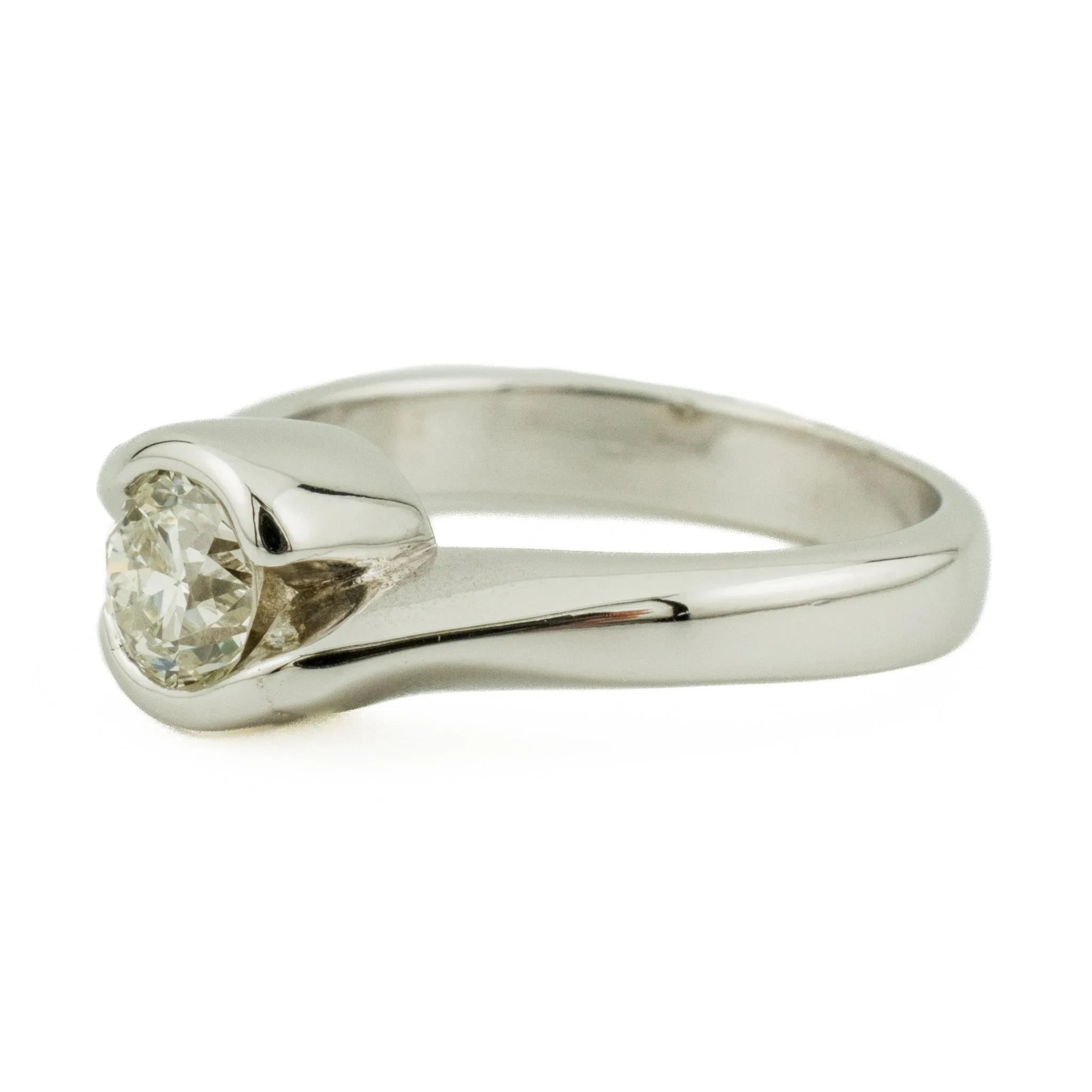 0.55ct European Cut Diamond Solitaire Engagement Ring in 14K White Gold