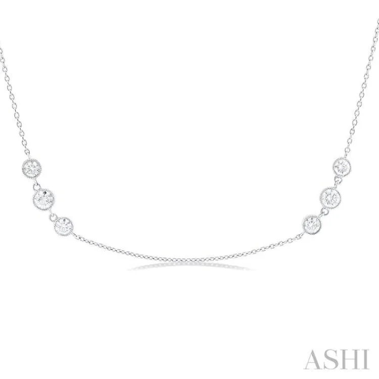 1 1/2 ctw Three Stone Bezel Set Round Cut Diamond Station Necklace in 14K White Gold