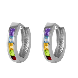 1 Carat 14K Solid White Gold Hoop Huggie Earrings Multi Gemstones