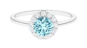 1 CT Aquamarine Engagement Ring with Diamond Floating Halo