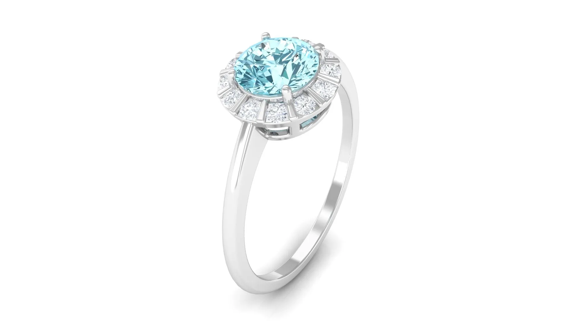 1 CT Aquamarine Engagement Ring with Diamond Floating Halo