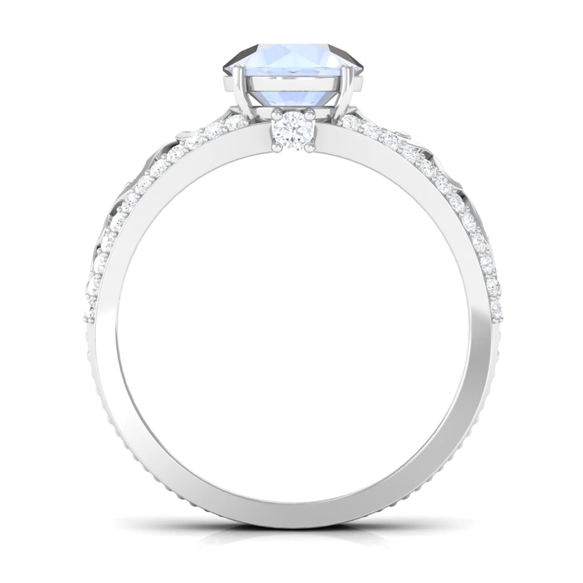 1 CT Designer Moonstone Solitaire Engagement Ring with Diamond Accent