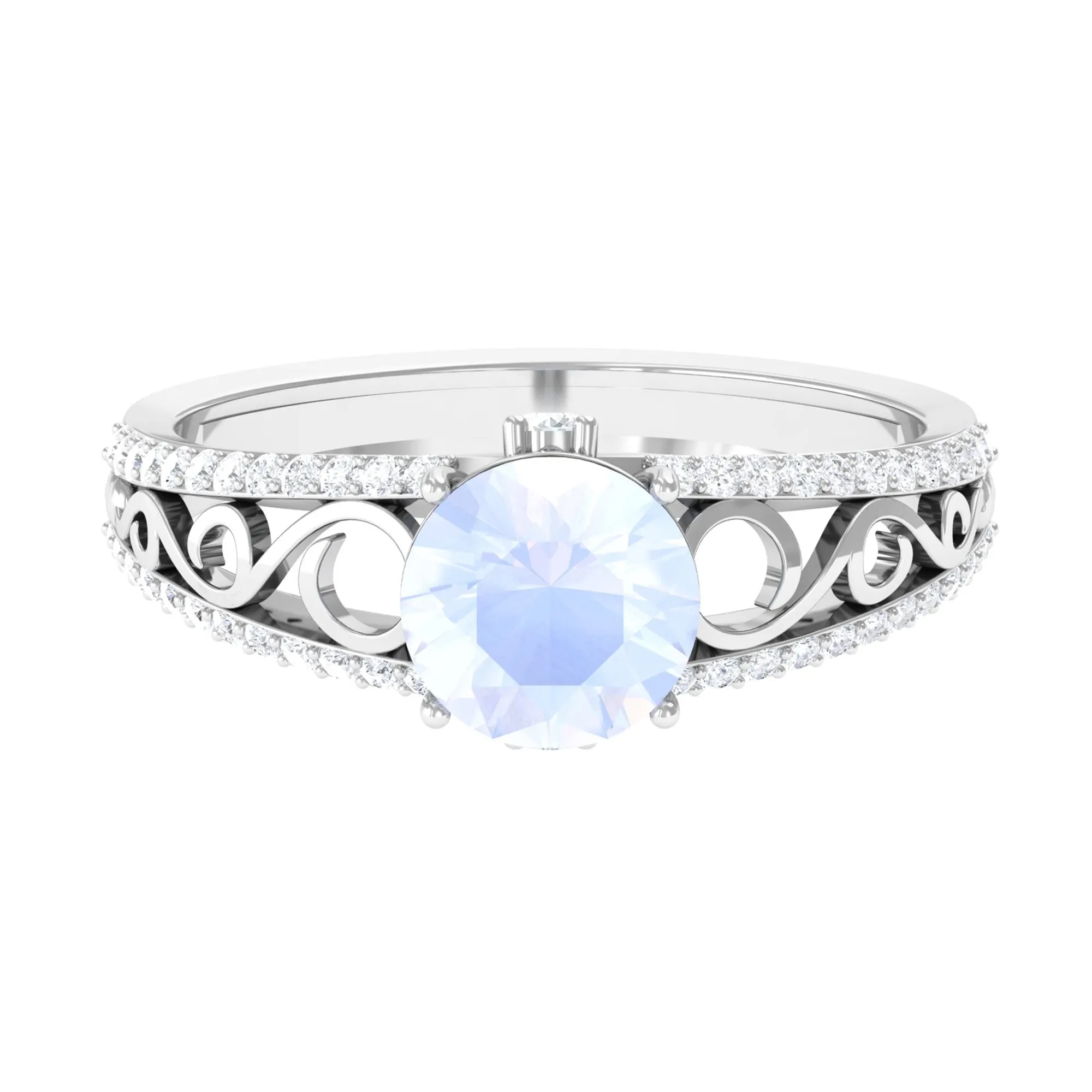 1 CT Designer Moonstone Solitaire Engagement Ring with Diamond Accent