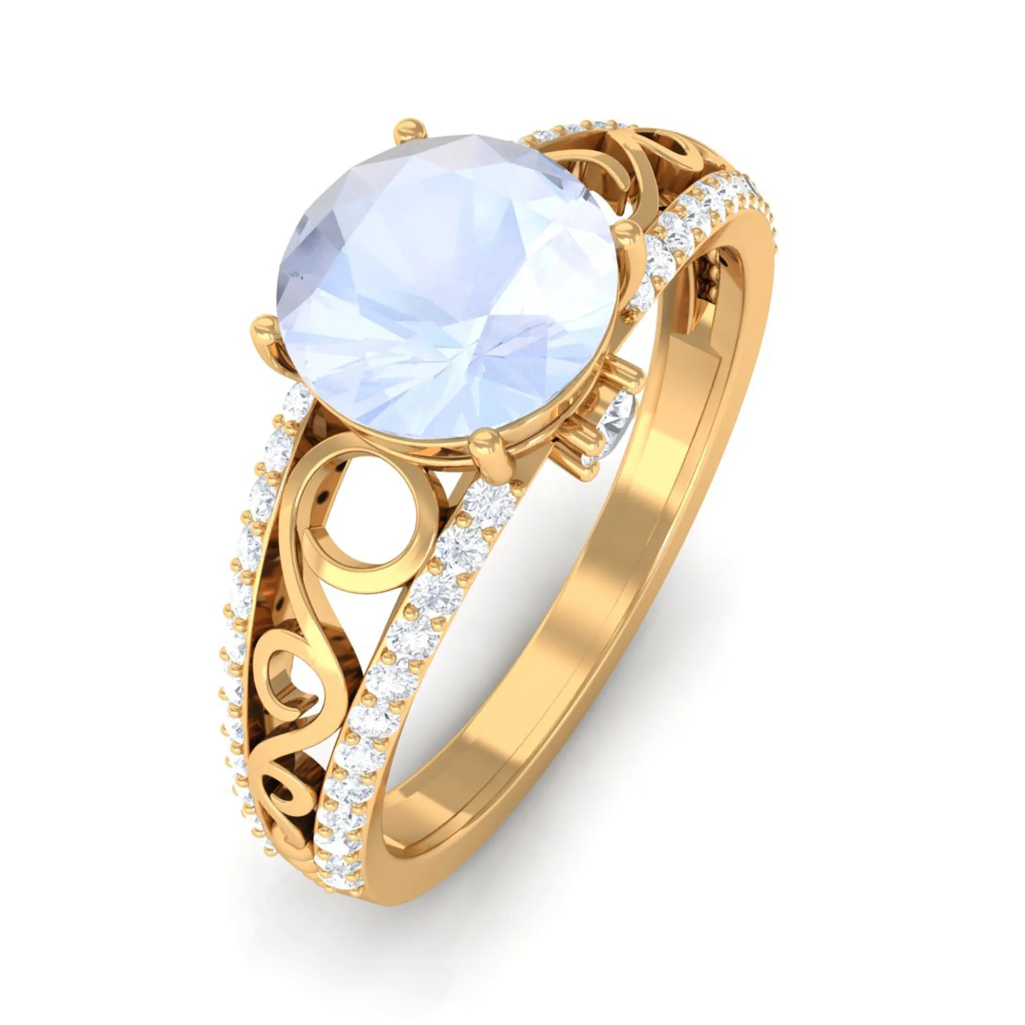 1 CT Designer Moonstone Solitaire Engagement Ring with Diamond Accent