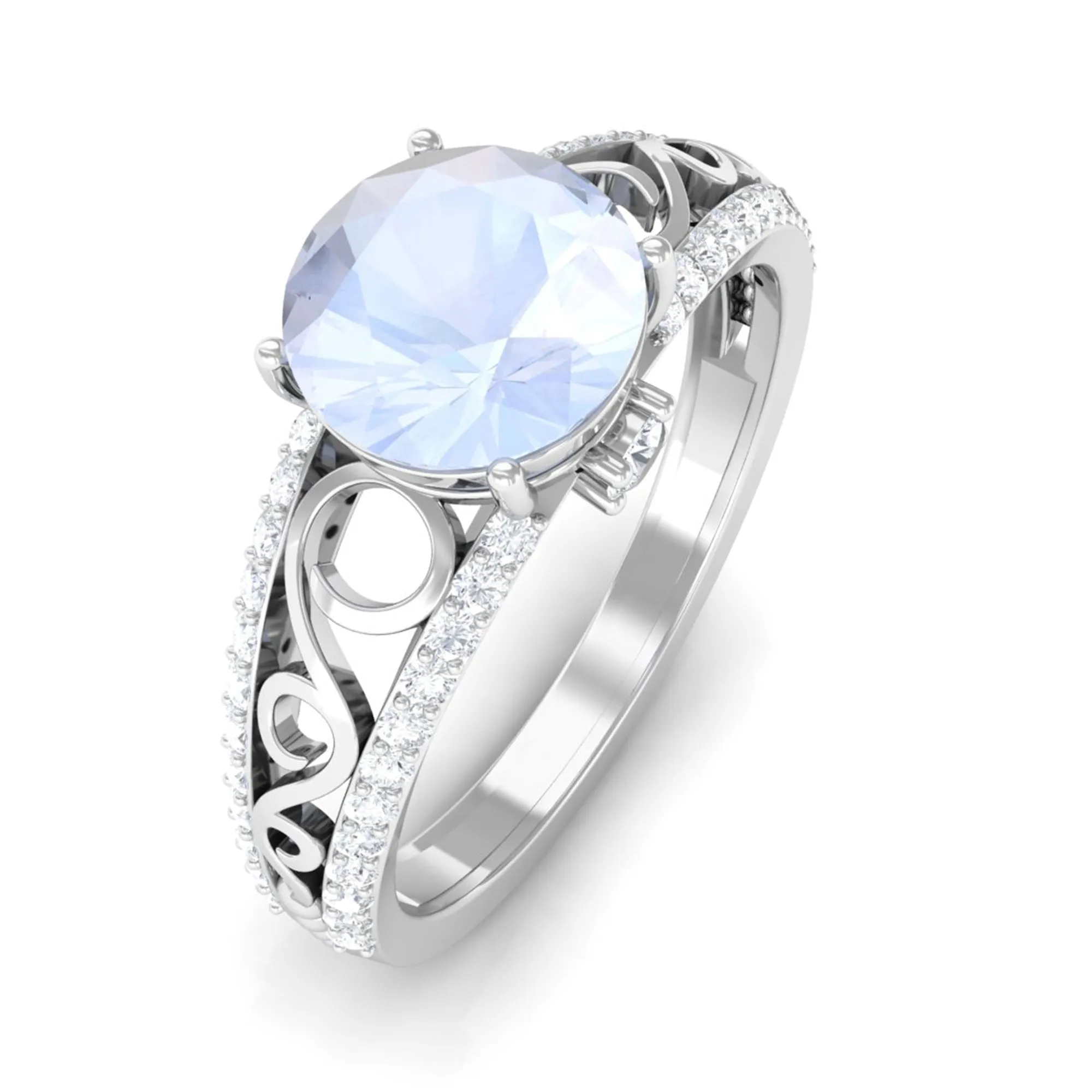 1 CT Designer Moonstone Solitaire Engagement Ring with Diamond Accent