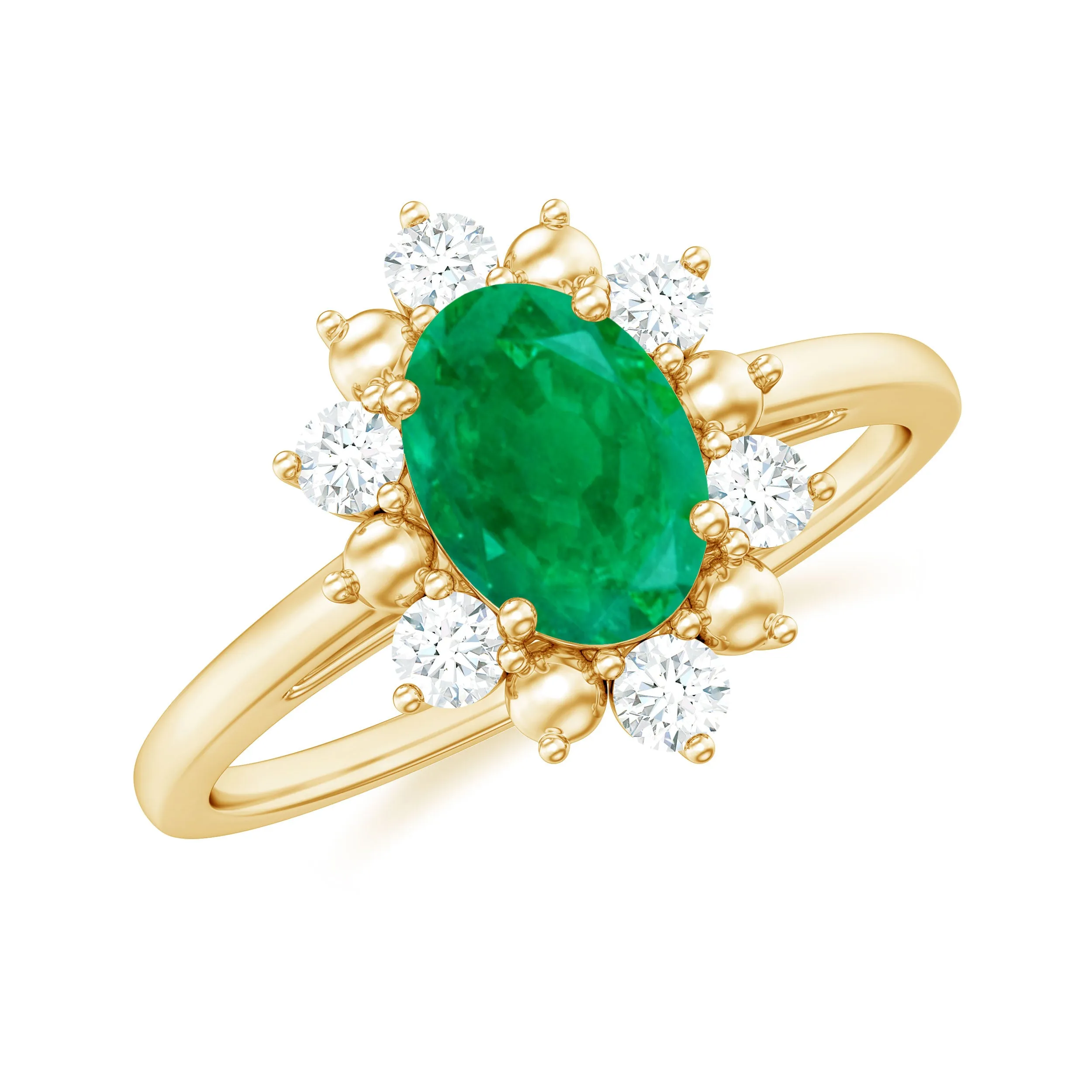 1 CT Oval Emerald Floral Halo Engagement Ring with Diamond