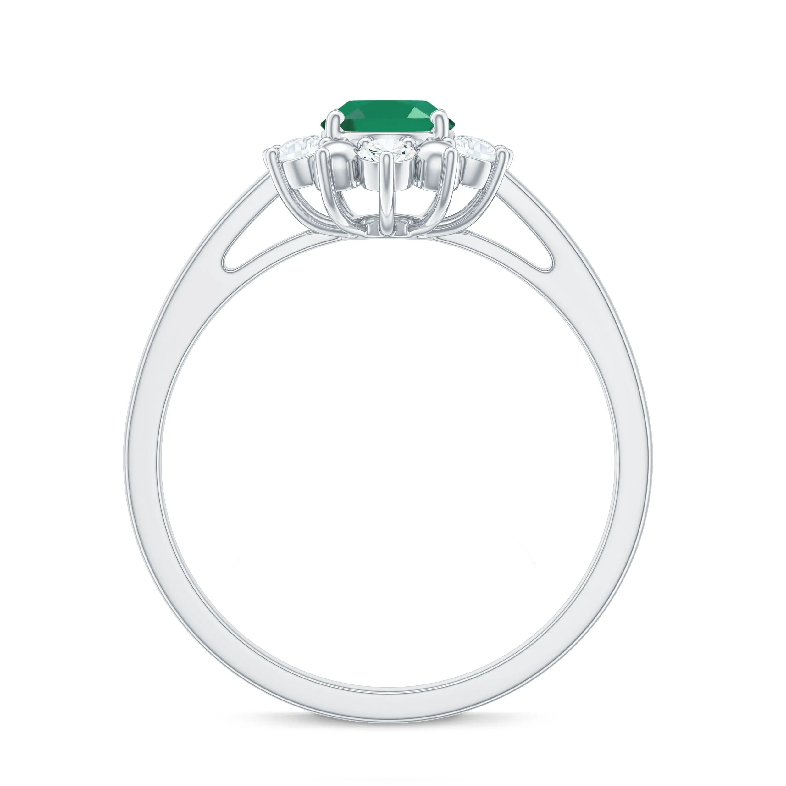 1 CT Oval Emerald Floral Halo Engagement Ring with Diamond