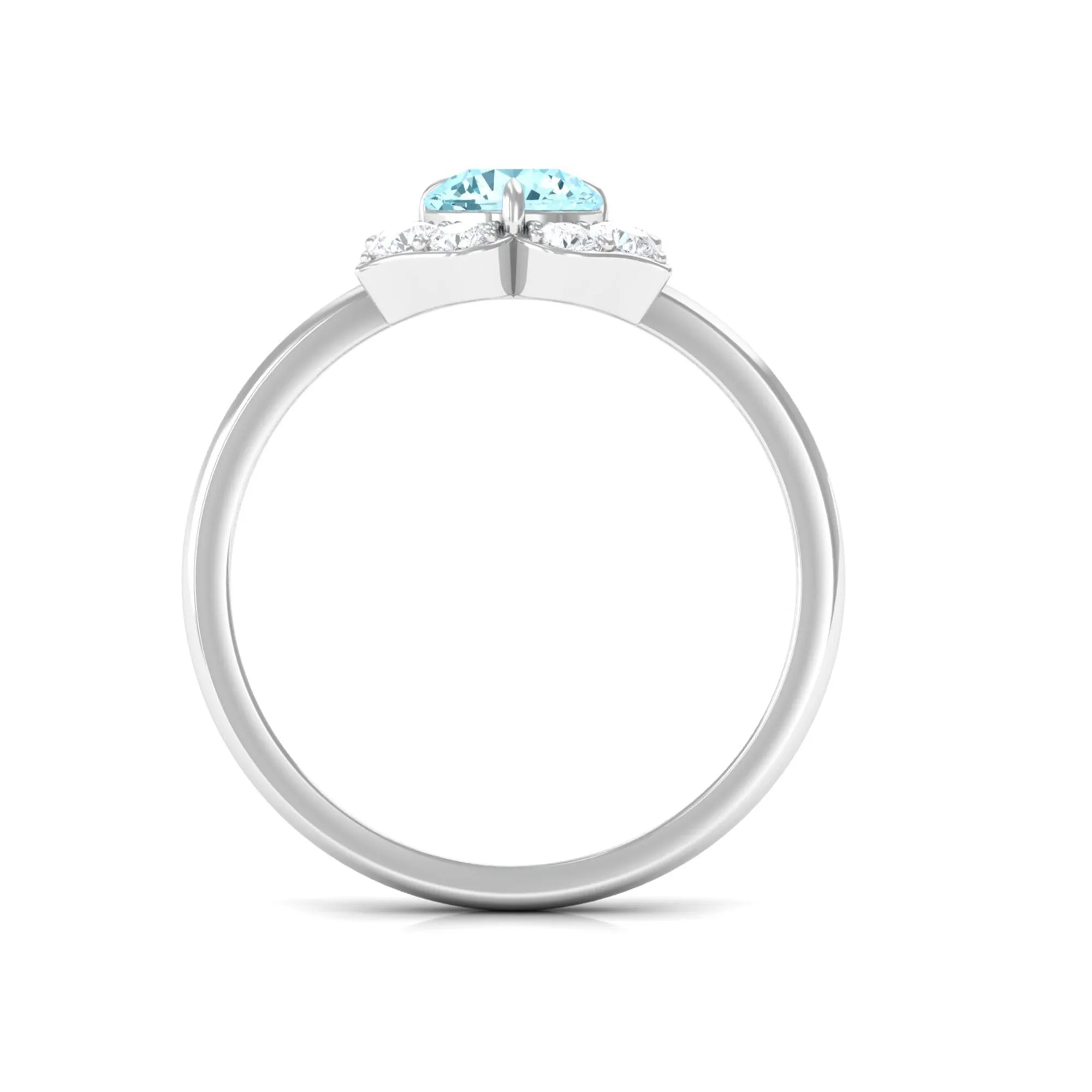 1 CT Round Aquamarine Flower Engagement Ring with Diamond