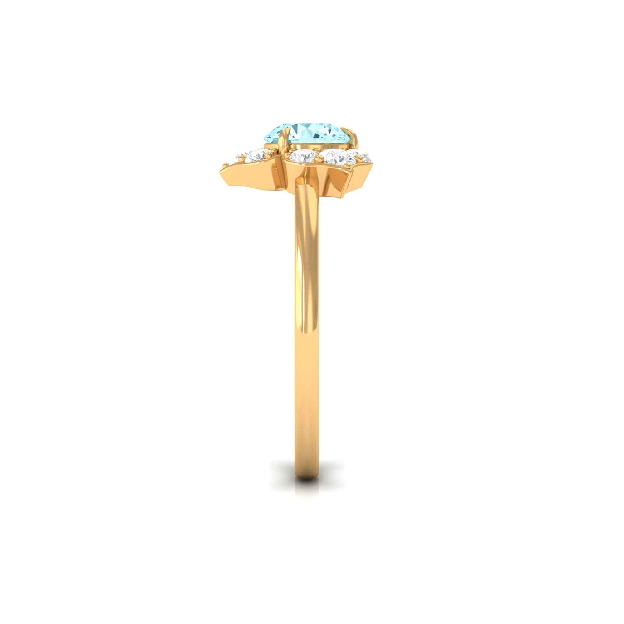 1 CT Round Aquamarine Flower Engagement Ring with Diamond