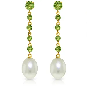 10 Carat 14K Solid Yellow Gold Chandelier Earrings Peridot Pearl