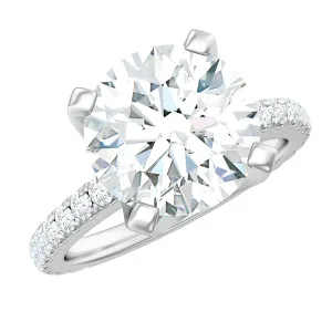 10 MM Round Moissanite Solitaire Engagement Ring with Side Stones