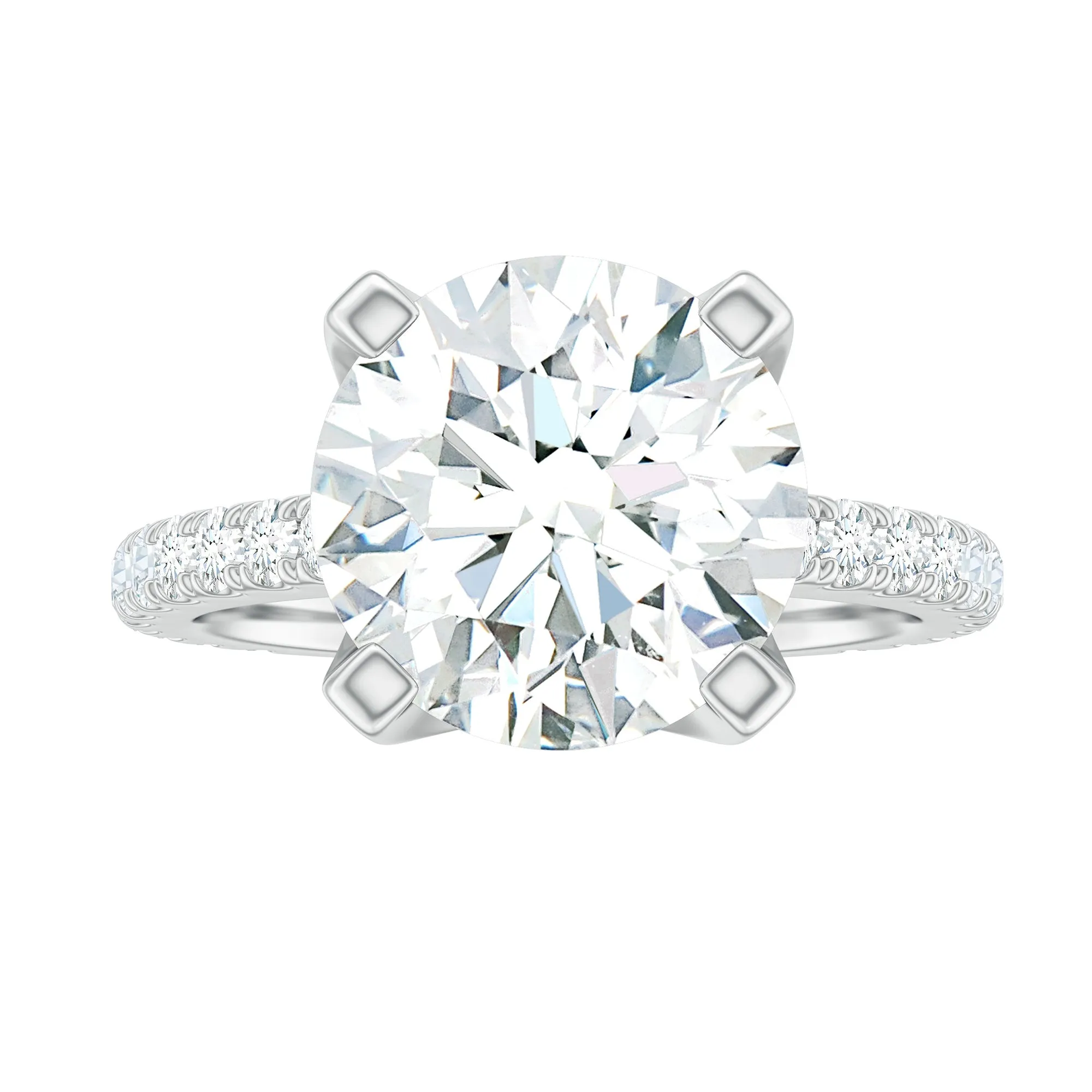 10 MM Round Moissanite Solitaire Engagement Ring with Side Stones