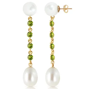 11 Carat 14K Solid Yellow Gold Pearly View Peridot Pearl Earrings