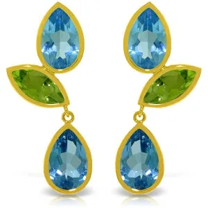 13.6 Carat 14K Solid Yellow Gold Alexandra Blue Topaz Peridot Earrings