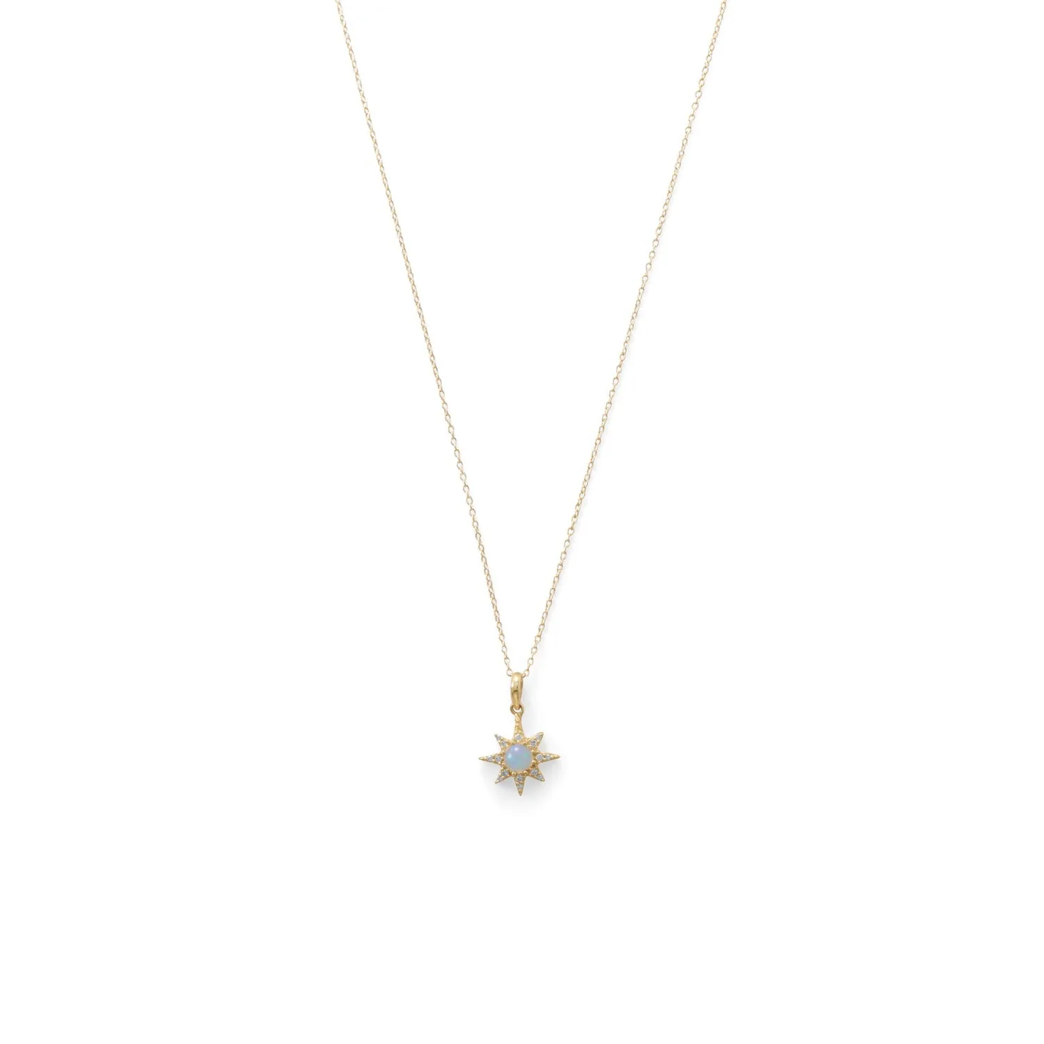 14 Karat Gold Plated CZ Star and Synthetic Opal Necklace