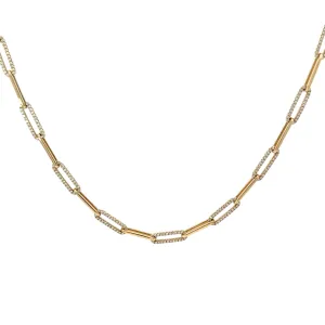 14 KARAT YELLOW GOLD 1.15 CARAT ROUND DIAMOND PAPERCLIP NECKLACE 16.25"