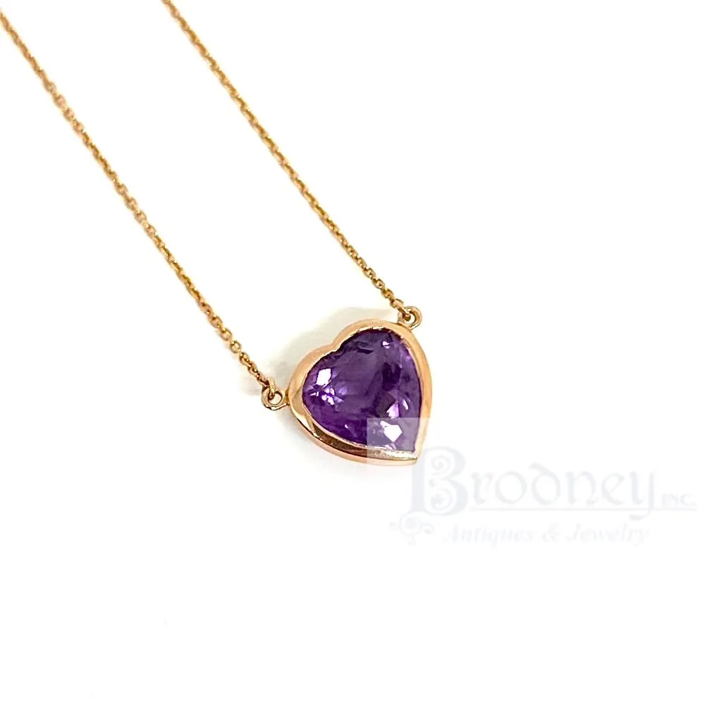 14 kt Rose Gold and Heart Shape Amethyst Pendant