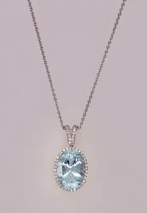 14K Aquamarine & Diamond Necklace