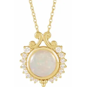 14K Gold Natural Opal & 1/6 CTW Natural Diamond 16-18" Necklace