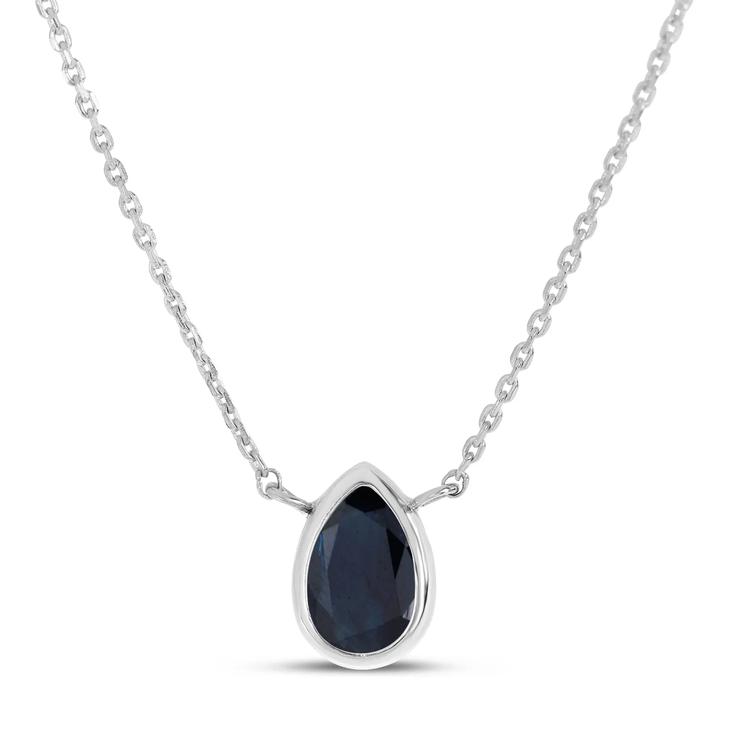 14K Gold Pear Sapphire Birthstone Necklace