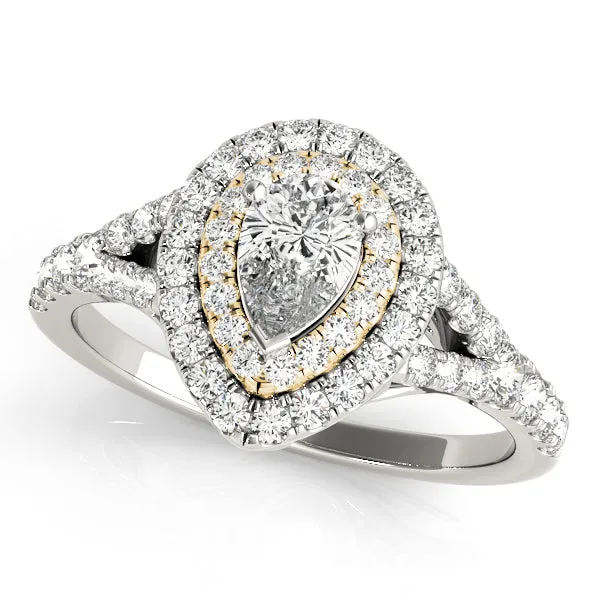 14K Pear Shape Halo Double Row Engagement Ring