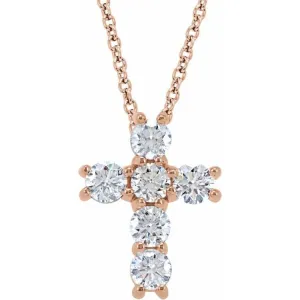 14K Rose 1 1/5 CTW Natural Diamond Cross 18" Necklace