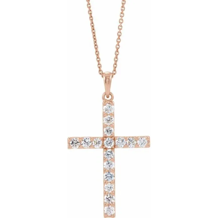 14K Rose 1 CTW Natural Diamond Cross 18" Necklace