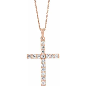 14K Rose 1/2 CTW Lab-Grown Diamond Cross 18" Necklace