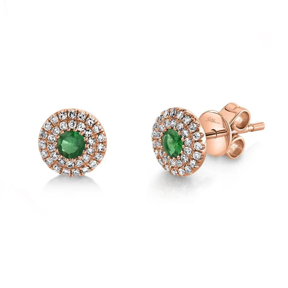 14K Rose Gold Diamond   Green Garnet Earrings