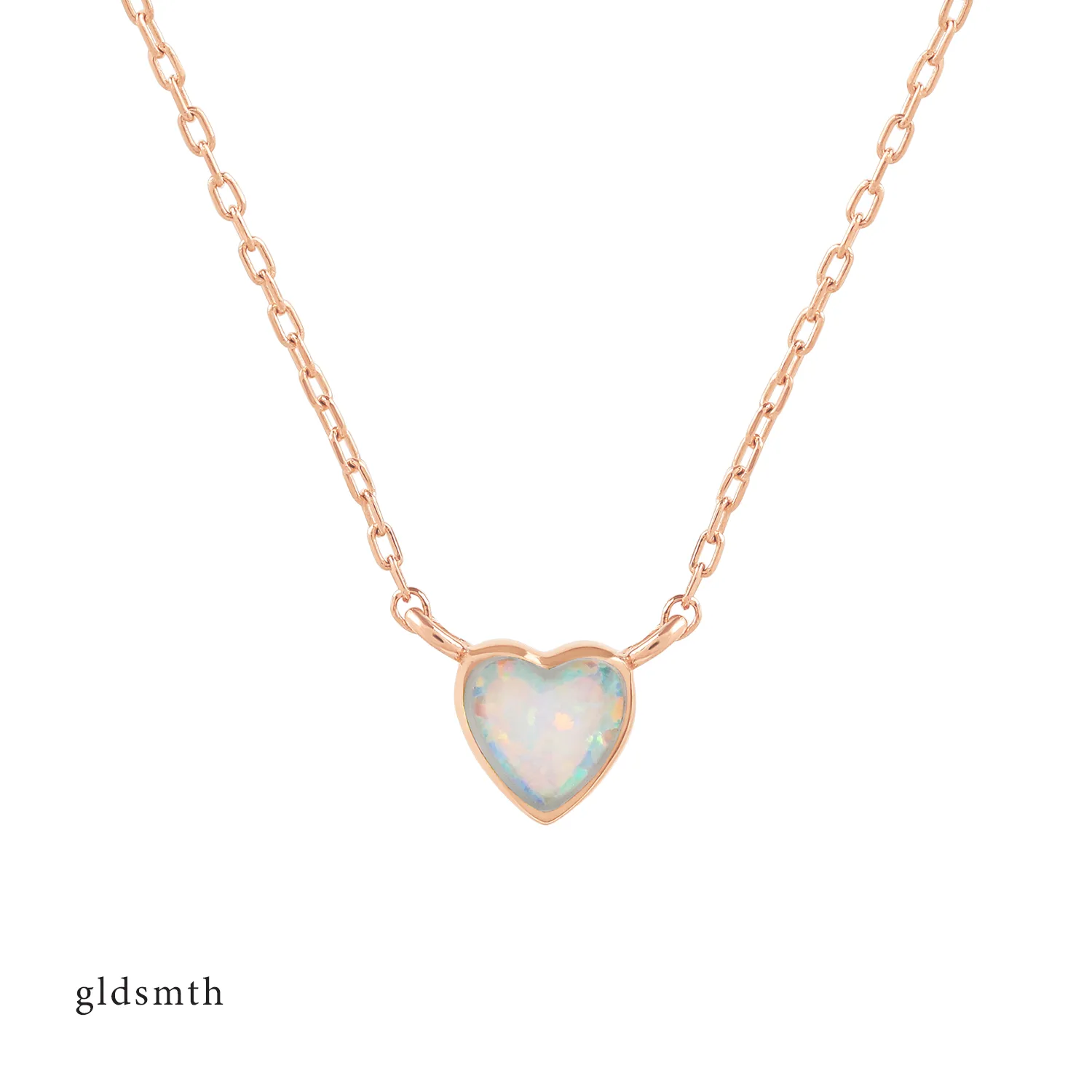 14k Rose Gold Heart Opal Necklace