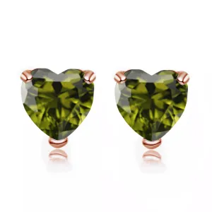 14k Rose Gold Plated 1/2 Carat Heart Created Peridot Stud Earrings