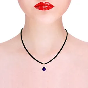 14K Solid Rose Gold & Leather Diamond/Purple Amethyst Pear Cut Necklace