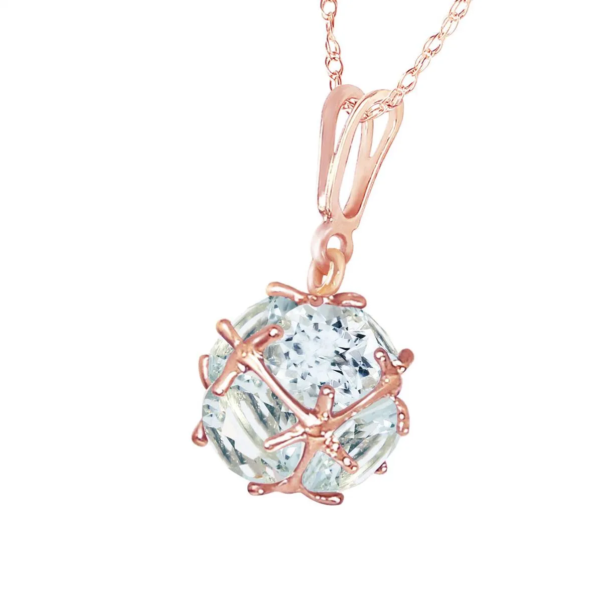 14K Solid Rose Gold Aquamarines Necklace Limited Edition