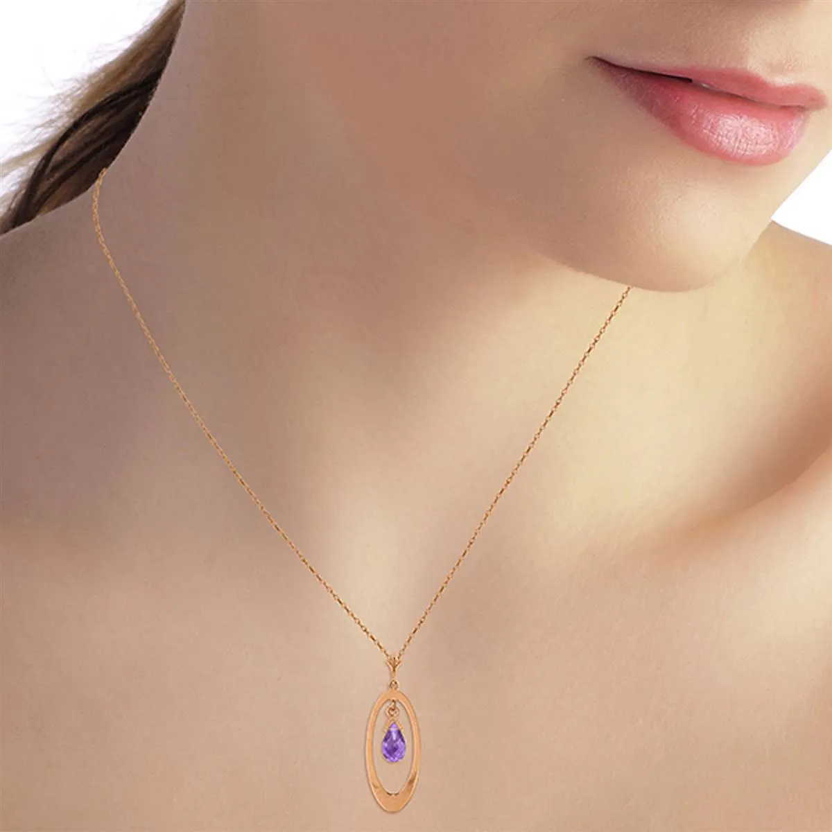 14K Solid Rose Gold Briolette Purple Amethyst Necklace Certified