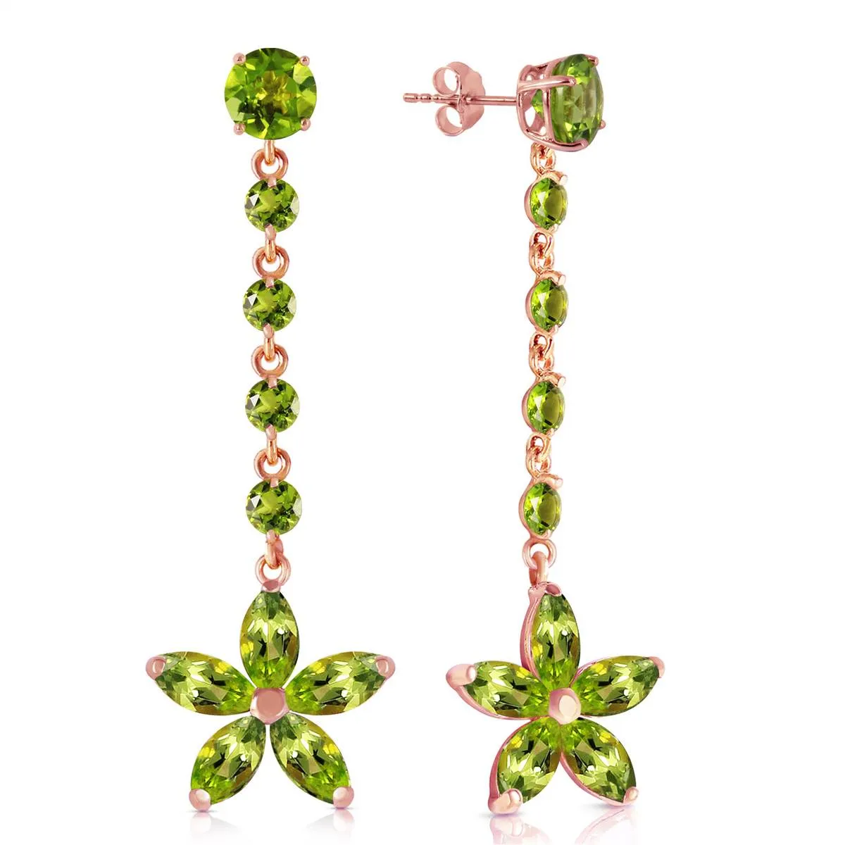 14K Solid Rose Gold Chandelier Basic Peridot Earrings