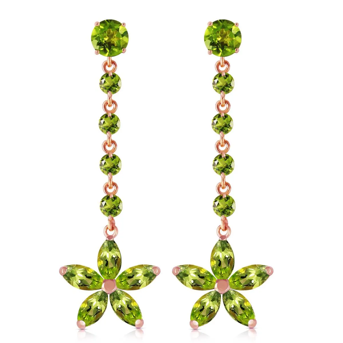 14K Solid Rose Gold Chandelier Basic Peridot Earrings