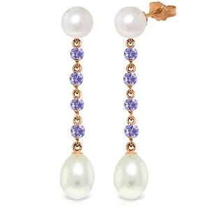 14K Solid Rose Gold Chandelier Earrings w/ Tanzanite & Pearls