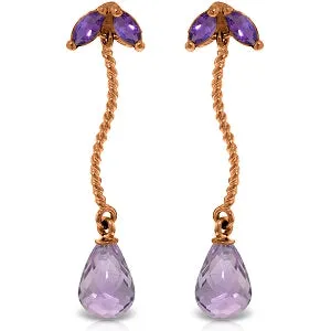 14K Solid Rose Gold Chandelier Natural Amethyst Earrings