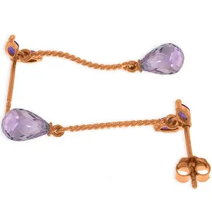 14K Solid Rose Gold Chandelier Natural Amethyst Earrings