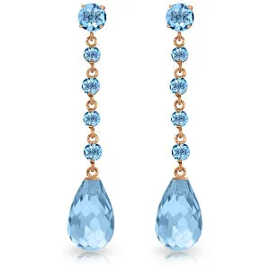 14K Solid Rose Gold Chandelier Pear Cut Blue Topaz Earrings