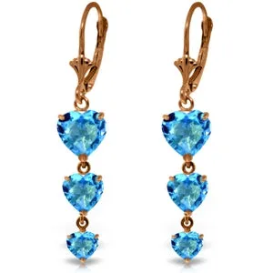 14K Solid Rose Gold Chandelier Round Blue Topaz Earrings