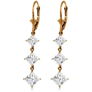 14K Solid Rose Gold Cubic Zirconia Leverback Chandelier Earrings