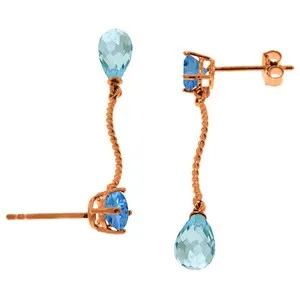 14K Solid Rose Gold Danglings Earrings w/ Natural Blue Topaz