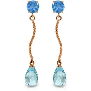 14K Solid Rose Gold Danglings Earrings w/ Natural Blue Topaz