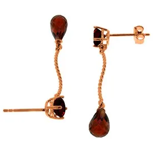 14K Solid Rose Gold Danglings Earrings w/ Natural Garnets