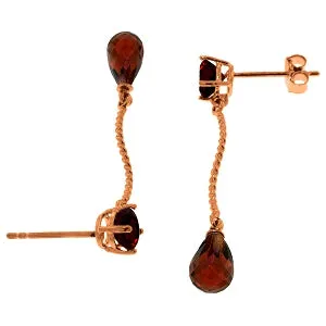 14K Solid Rose Gold Danglings Earrings w/ Natural Garnets