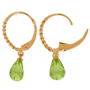 14K Solid Rose Gold Leverback Earrings w/ Briolette Peridots