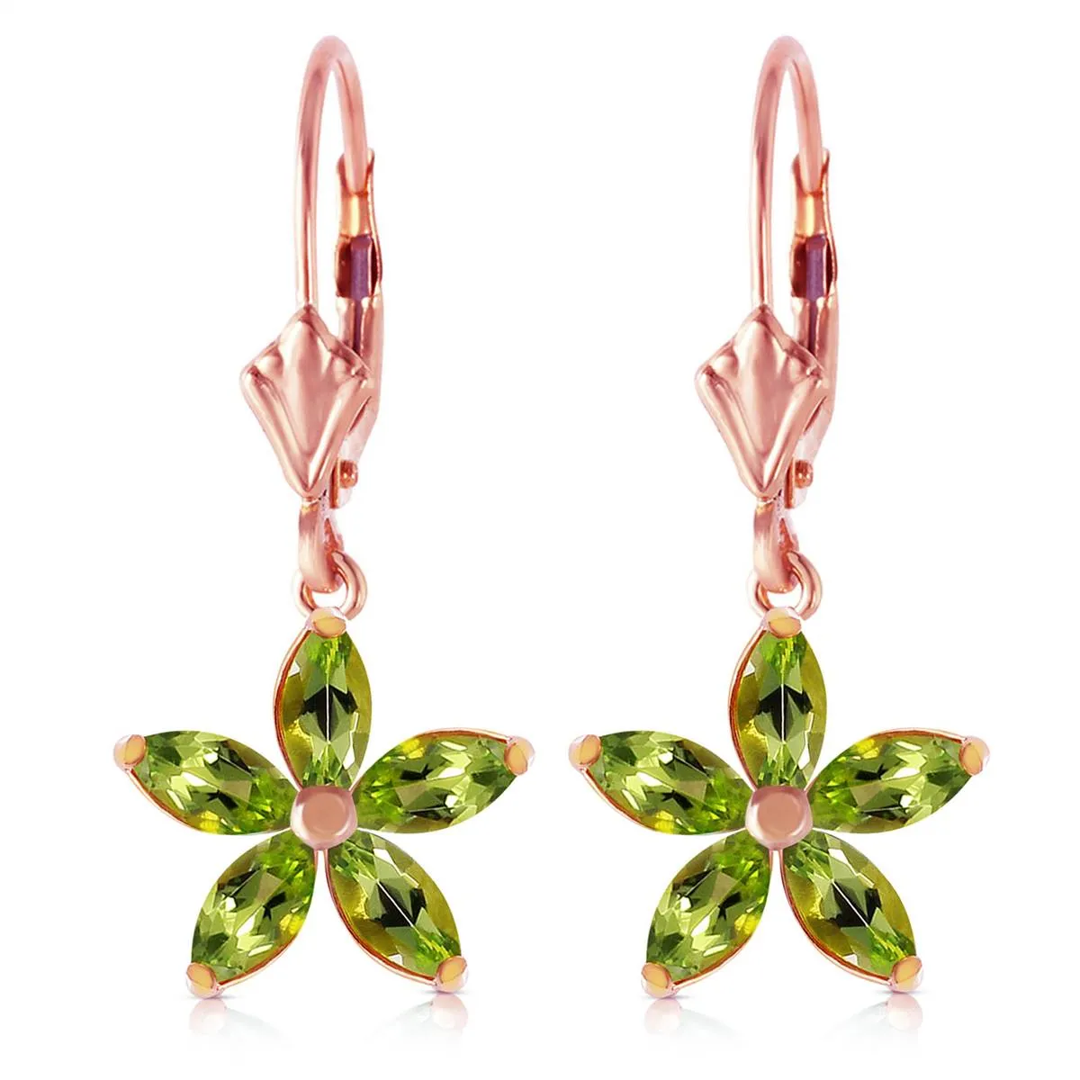 14K Solid Rose Gold Leverback Earrings w/ Natural Peridot