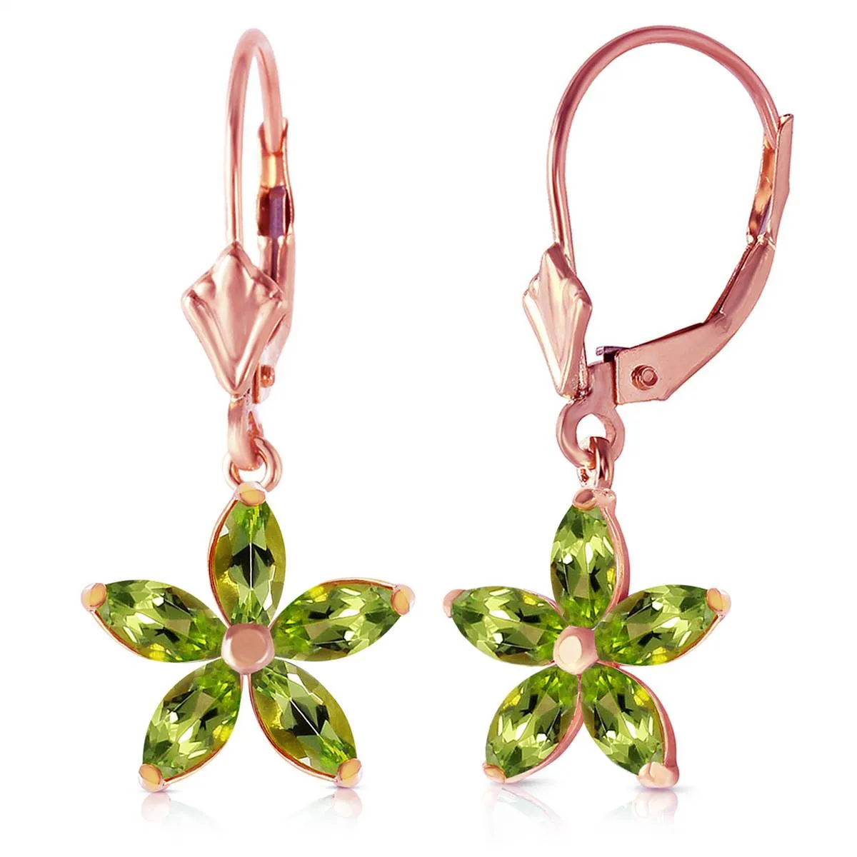 14K Solid Rose Gold Leverback Earrings w/ Natural Peridot